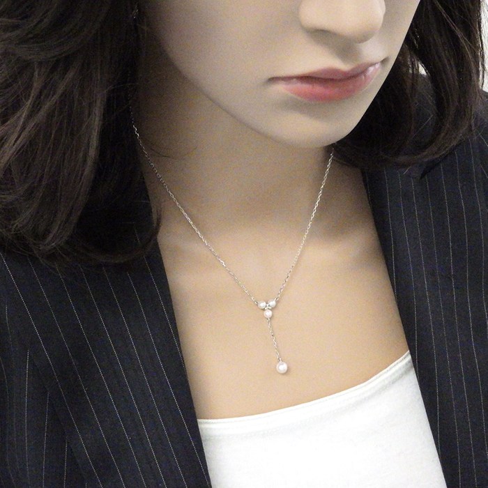 ミキモト MIKIMOTO ネックレス Yシェイプ 4ポイント パール 4.0-5.5mm珠 K18WG 【中古】