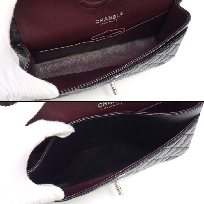 シャネル CHANEL ショルダーバッグ マトラッセ25 11.12 クラシック ハンドバッグ A01112 2018年 ブラック ボルドー ラムスキン 【中古】