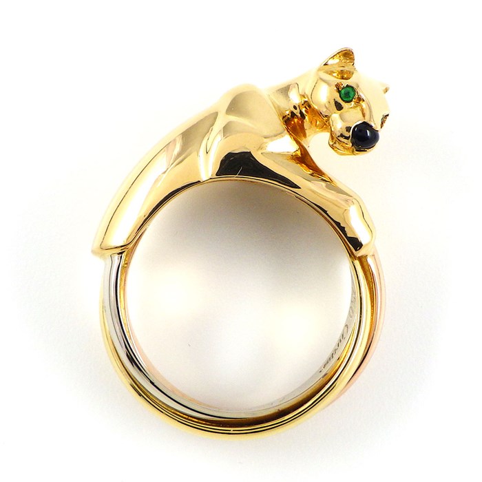 【カルティエ Cartier】リング パンテール パンサー モチーフ トリニティ スリーカラー 2ポイント エメラルド 1ポイント オニキス K18PG K18WG K18YG 9.5号 / #50