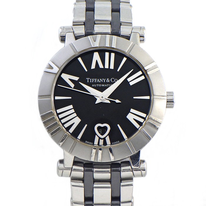 ティファニー Tiffany & Co. 腕時計 アトラス Z1300.11.11A10A00A デイト 裏スケ ブラック文字盤 ローマンインデックス SS セラミック 自動巻き 【中古】