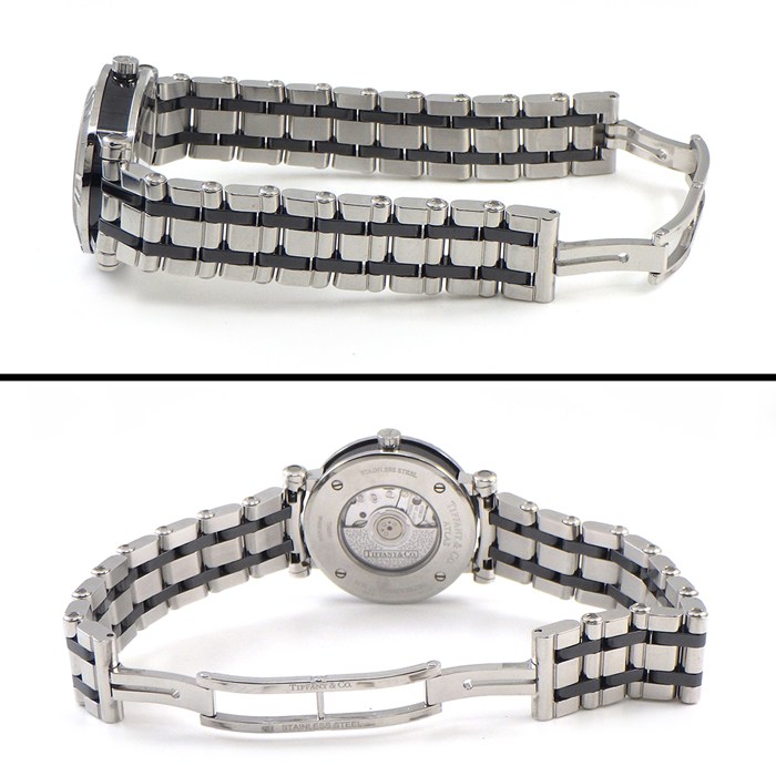 ティファニー Tiffany & Co. 腕時計 アトラス Z1300.11.11A10A00A デイト 裏スケ ブラック文字盤 ローマンインデックス SS セラミック 自動巻き 【中古】