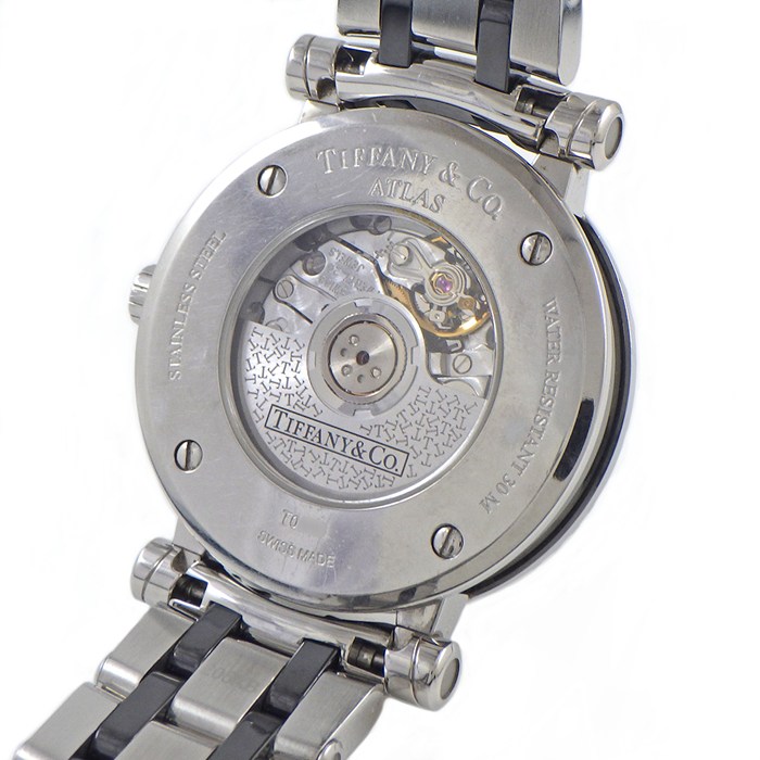 ティファニー Tiffany & Co. 腕時計 アトラス Z1300.11.11A10A00A デイト 裏スケ ブラック文字盤 ローマンインデックス SS セラミック 自動巻き 【中古】