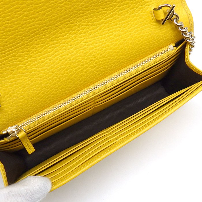 グッチ GUCCI ショルダーバッグ/クラッチバッグ インターロッキングG チェーンウォレット 615523 イエロー レザー ゴールド金具 【中古】