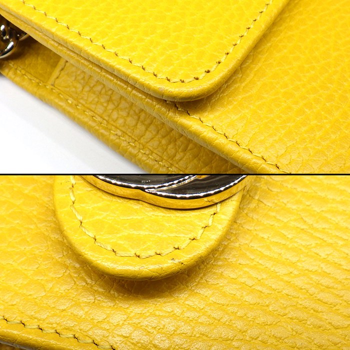 グッチ GUCCI ショルダーバッグ/クラッチバッグ インターロッキングG チェーンウォレット 615523 イエロー レザー ゴールド金具 【中古】