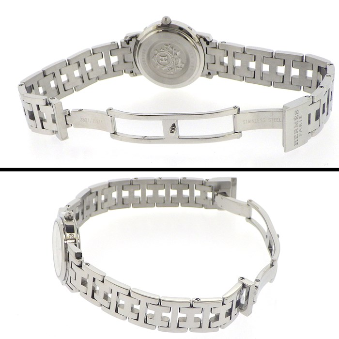 エルメス HERMES 腕時計 クリッパー ナクレ CL4.230 デイト 12ポイント ダイヤベゼル ピンクシェル文字盤 SS クオーツアナログ 【中古】