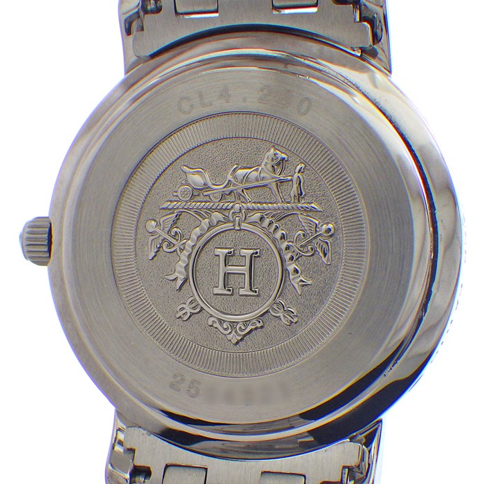 エルメス HERMES 腕時計 クリッパー ナクレ CL4.230 デイト 12ポイント ダイヤベゼル ピンクシェル文字盤 SS クオーツアナログ 【中古】