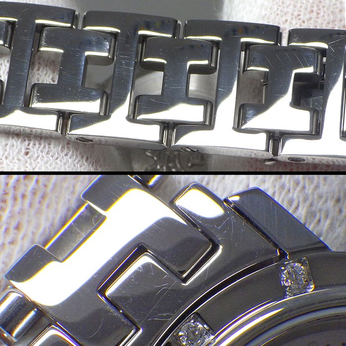 エルメス HERMES 腕時計 クリッパー ナクレ CL4.230 デイト 12ポイント ダイヤベゼル ピンクシェル文字盤 SS クオーツアナログ 【中古】