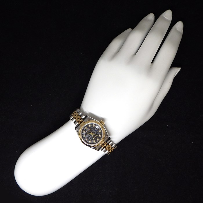 ロレックス Rolex 腕時計 デイトジャスト 26 179173G Z番 2006年製 ルーレット刻印 10ポイント ダイヤインデックス ブラック コンピューター文字盤 彫コン フルーテッドベゼル ジュビリーブレス K18YG SS 自動巻き 【中古】