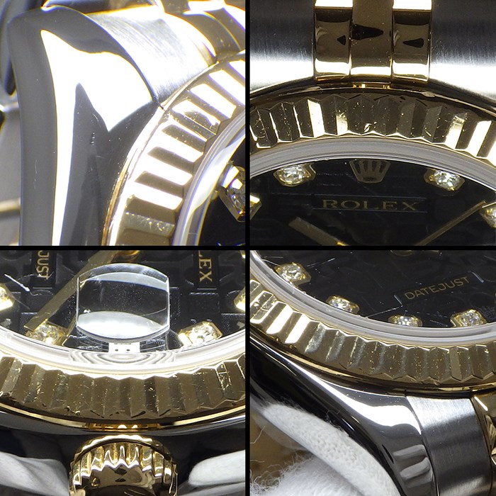 ロレックス Rolex 腕時計 デイトジャスト 26 179173G Z番 2006年製 ルーレット刻印 10ポイント ダイヤインデックス ブラック コンピューター文字盤 彫コン フルーテッドベゼル ジュビリーブレス K18YG SS 自動巻き 【中古】