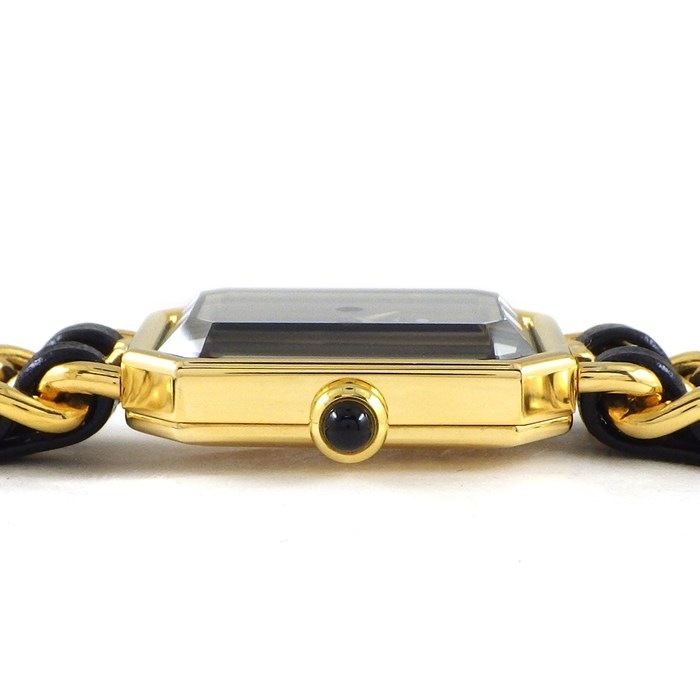 シャネル CHANEL 腕時計 プルミエール M H0001 オクタゴナル ブラック文字盤 チェーンブレス GP レザー クオーツアナログ 【中古】