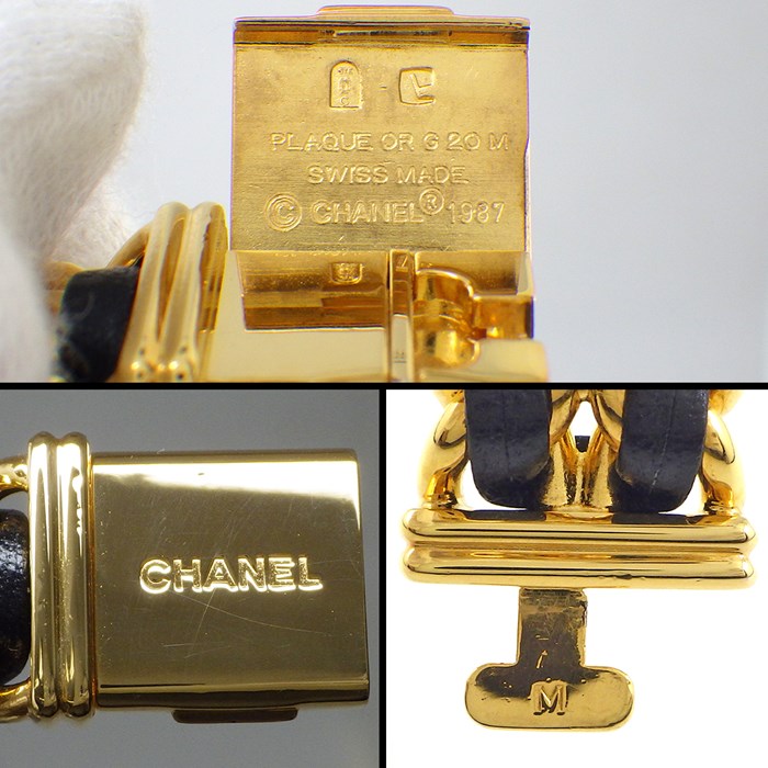 シャネル CHANEL 腕時計 プルミエール M H0001 オクタゴナル ブラック文字盤 チェーンブレス GP レザー クオーツアナログ 【中古】