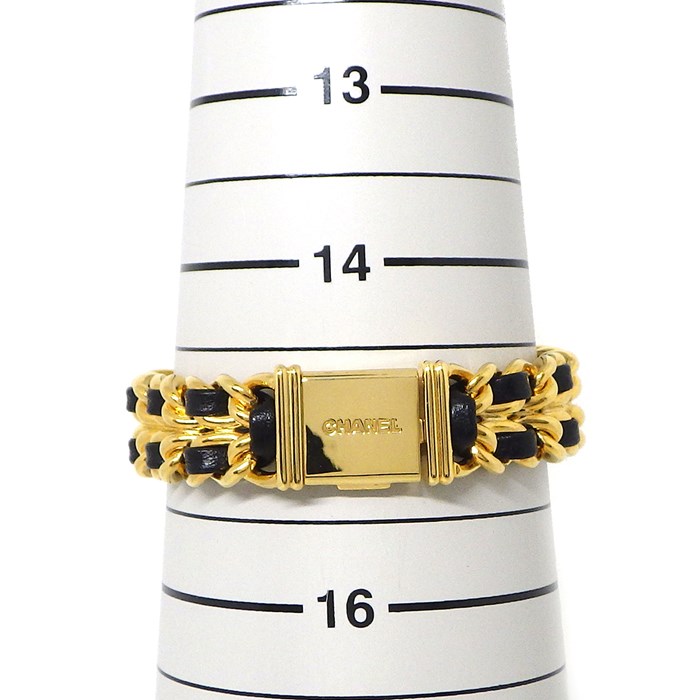 シャネル CHANEL 腕時計 プルミエール M H0001 オクタゴナル ブラック文字盤 チェーンブレス GP レザー クオーツアナログ 【中古】