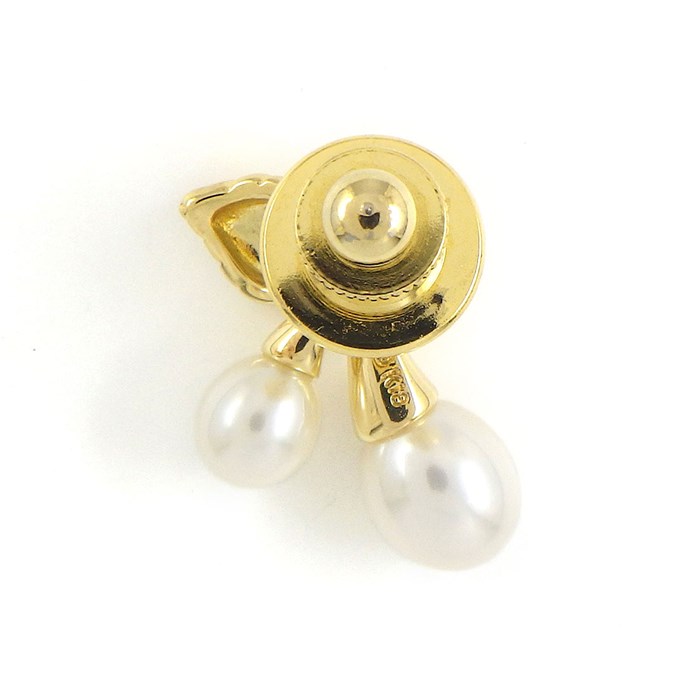 ミキモト MIKIMOTO ピンブローチ チェリー リーフ パール 5.5mm/7.5mm珠 K18YG 【中古】