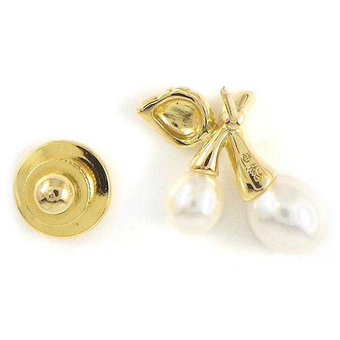ミキモト MIKIMOTO ピンブローチ チェリー リーフ パール 5.5mm/7.5mm珠 K18YG 【中古】
