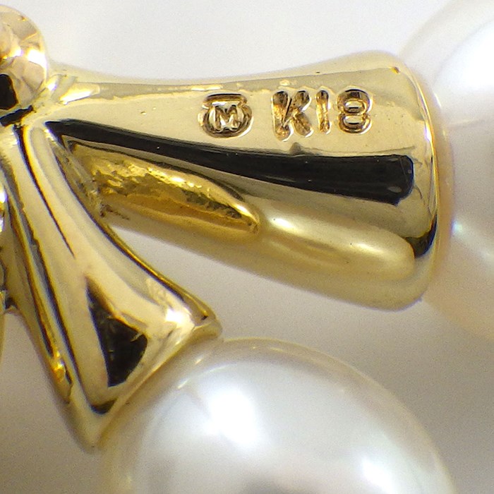 ミキモト MIKIMOTO ピンブローチ チェリー リーフ パール 5.5mm/7.5mm珠 K18YG 【中古】