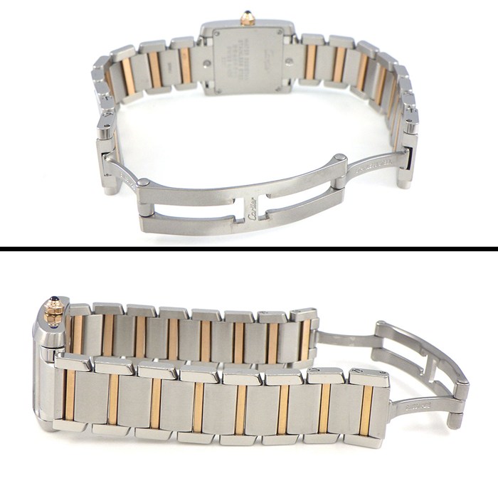 カルティエ Cartier 腕時計 タンク フランセーズ SM WE110004 11ポイント ダイヤインデックス スクエア ギョーシェ シルバー文字盤 K18PG SS クオーツアナログ 【中古】