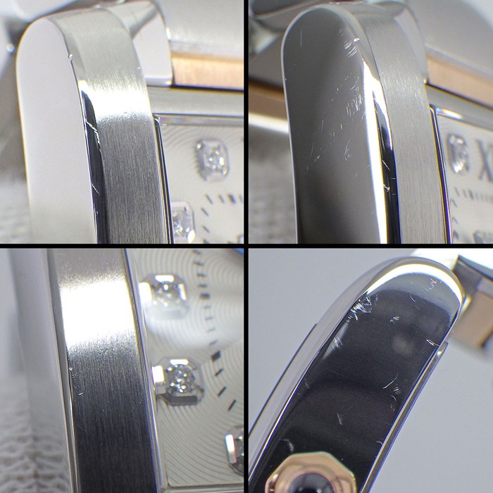 カルティエ Cartier 腕時計 タンク フランセーズ SM WE110004 11ポイント ダイヤインデックス スクエア ギョーシェ シルバー文字盤 K18PG SS クオーツアナログ 【中古】