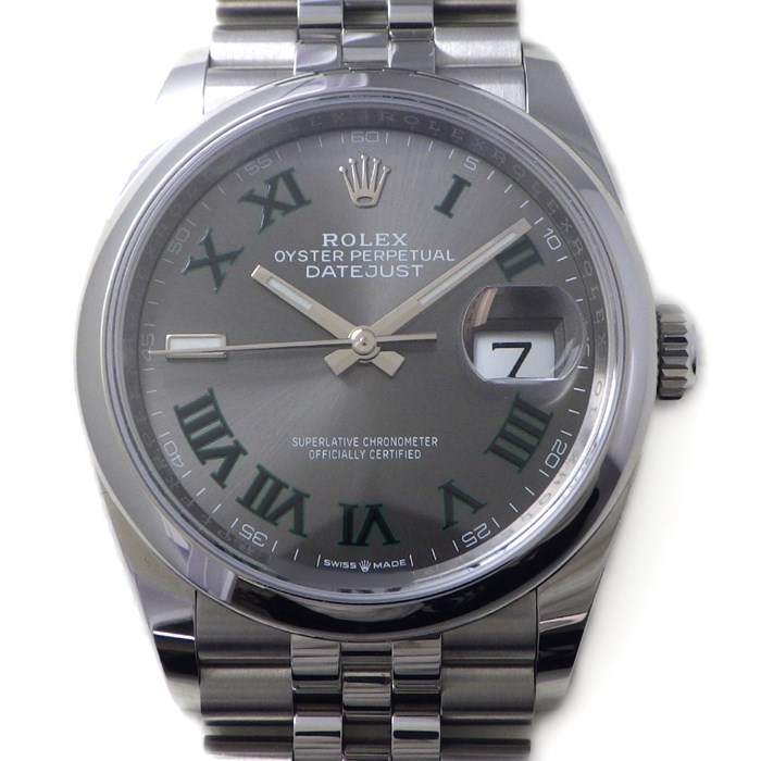 ロレックス Rolex 腕時計 オイスターパーペチュアル デイトジャスト 126200 3針 カレンダー 夜光針・インデックス ローマ数字インデックス サンレイ グレー スレート 文字盤 SS 自動巻き 【中古】