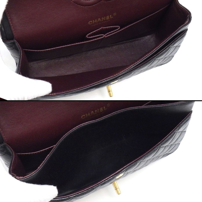 シャネル CHANEL ショルダーバッグ マトラッセ25 11.12 クラシック ハンドバッグ A01112 2014年 ブラック ボルドー ラムスキン 【中古】