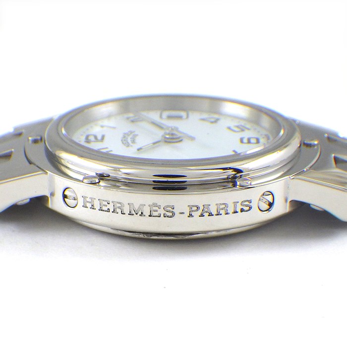 エルメス HERMES 腕時計 クリッパー CL4.210 デイト ホワイト文字盤 SS クオーツアナログ 【中古】