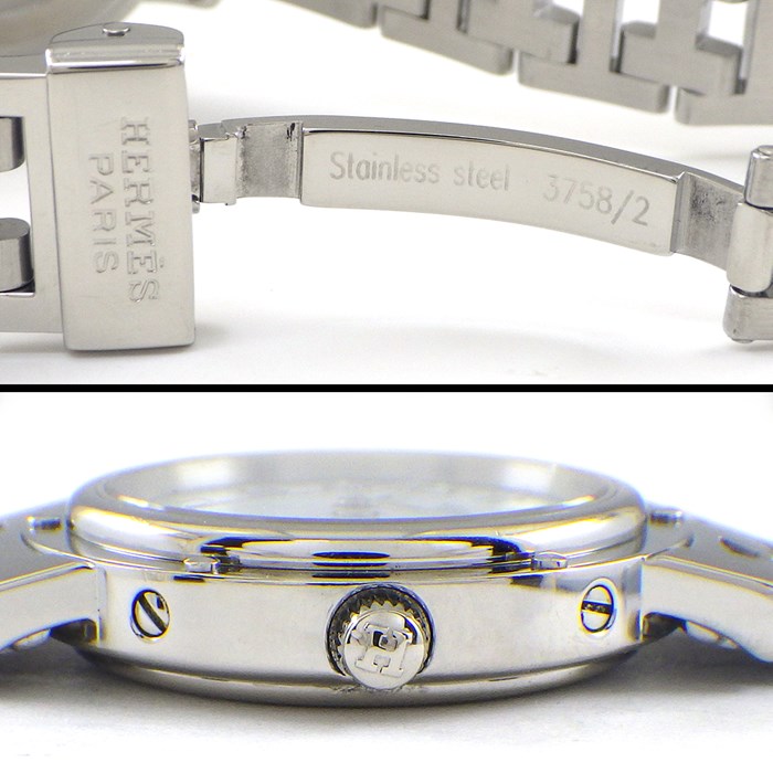 エルメス HERMES 腕時計 クリッパー CL4.210 デイト ホワイト文字盤 SS クオーツアナログ 【中古】
