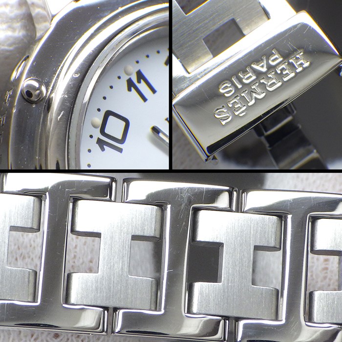 エルメス HERMES 腕時計 クリッパー CL4.210 デイト ホワイト文字盤 SS クオーツアナログ 【中古】