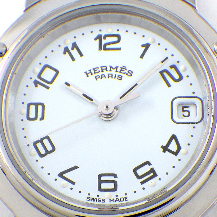 エルメス HERMES 腕時計 クリッパー CL4.210 デイト ホワイト文字盤 SS クオーツアナログ 【中古】