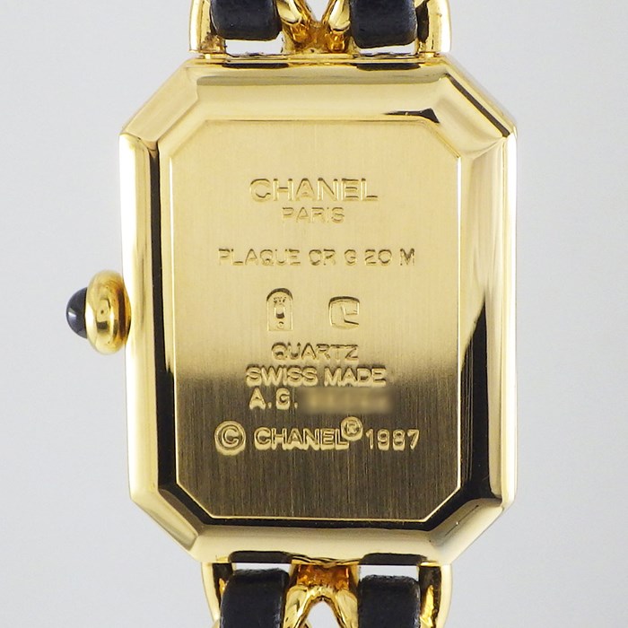 シャネル CHANEL 腕時計 プルミエール M H0001 オクタゴナル ブラック文字盤 チェーンブレス GP ゴールド レザーベルト クオーツアナログ 【中古】