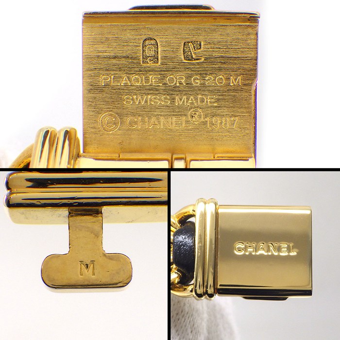 シャネル CHANEL 腕時計 プルミエール M H0001 オクタゴナル ブラック文字盤 チェーンブレス GP ゴールド レザーベルト クオーツアナログ 【中古】