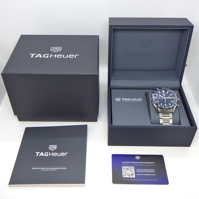 タグ・ホイヤー TAG Heuer 腕時計 カレラ クロノグラフ CBN2A1A.BA0643 デイト タキメーター スモールセコンド 裏スケ サンレイ ブルー文字盤 SS 自動巻き 【箱・保付き】 【中古】