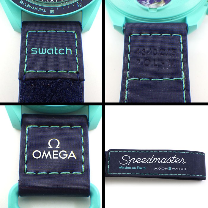 スウォッチ×オメガ Swatch×OMEGA 腕時計 スピードマスター ミッションオンアース POLAR LIGHTS SO33L103 ネイビー文字盤 ターコイズブルー バイオセラミック ナイロンベルト クオーツアナログ 【箱・保付き】 【中古】