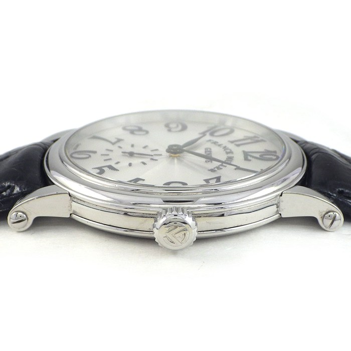 フランクミュラー FRANCK MULLER 腕時計 ラウンド ヴィンテージ 7391BS6 シルバー ギョーシェ文字盤 スモールセコンド 裏スケ レザーベルト SS 手巻き 【中古】