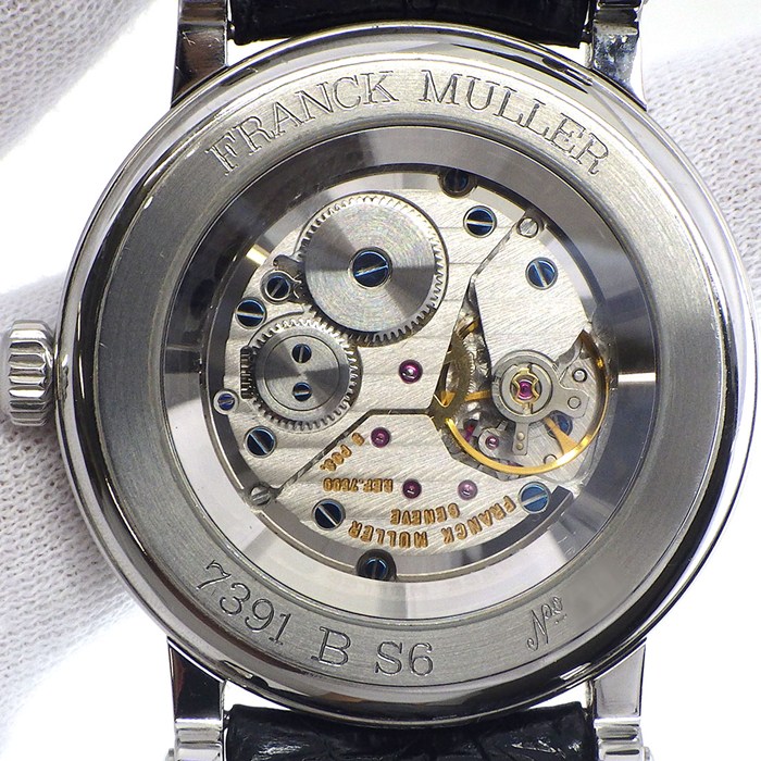 フランクミュラー FRANCK MULLER 腕時計 ラウンド ヴィンテージ 7391BS6 シルバー ギョーシェ文字盤 スモールセコンド 裏スケ レザーベルト SS 手巻き 【中古】