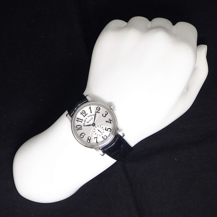 フランクミュラー FRANCK MULLER 腕時計 ラウンド ヴィンテージ 7391BS6 シルバー ギョーシェ文字盤 スモールセコンド 裏スケ レザーベルト SS 手巻き 【中古】