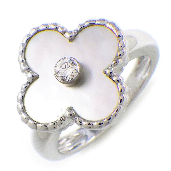 ヴァンクリーフ&アーペル Van Cleef & Arpels リング ヴィンテージ アルハンブラ VCARF48900 1ポイント ダイヤモンド 0.05ct ホワイト シェル K18WG 8.5号 / #49 【中古】