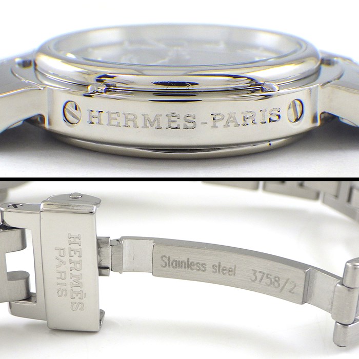 エルメス HERMES 腕時計 クリッパー CL4.210 デイト サンレイ グレー文字盤 SS クオーツアナログ 【OH済み】 【箱・保付き】 【中古】