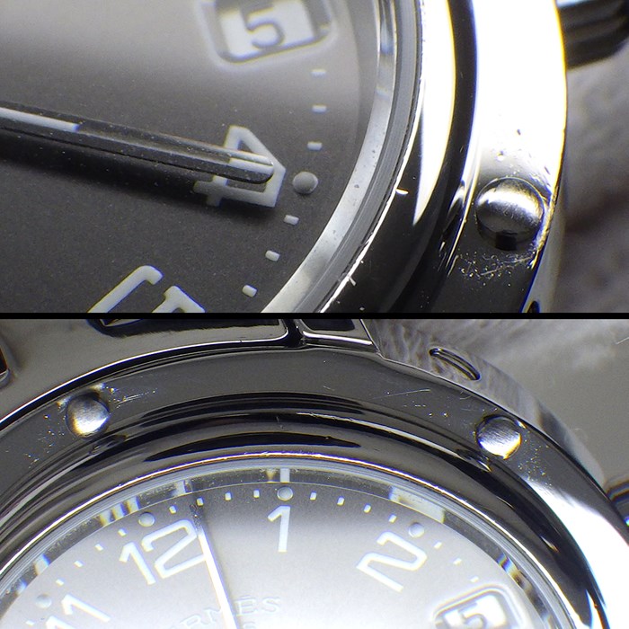 エルメス HERMES 腕時計 クリッパー CL4.210 デイト サンレイ グレー文字盤 SS クオーツアナログ 【OH済み】 【箱・保付き】 【中古】