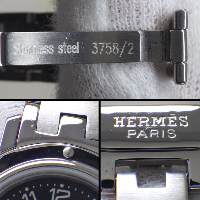 エルメス HERMES 腕時計 クリッパー CL4.210 デイト サンレイ グレー文字盤 SS クオーツアナログ 【OH済み】 【箱・保付き】 【中古】