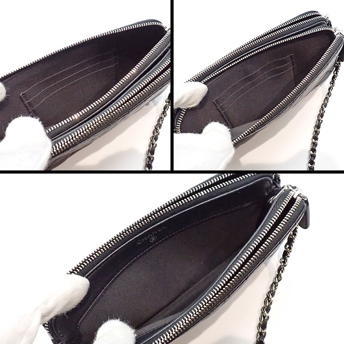 シャネル CHANEL ショルダーバッグ マトラッセ シェヴロン チェーンウォレット ブラック ソフトグレインドカーフスキン シルバー金具 【中古】