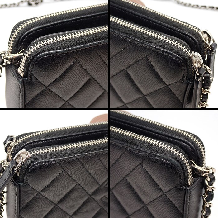 シャネル CHANEL ショルダーバッグ マトラッセ シェヴロン チェーンウォレット ブラック ソフトグレインドカーフスキン シルバー金具 【中古】