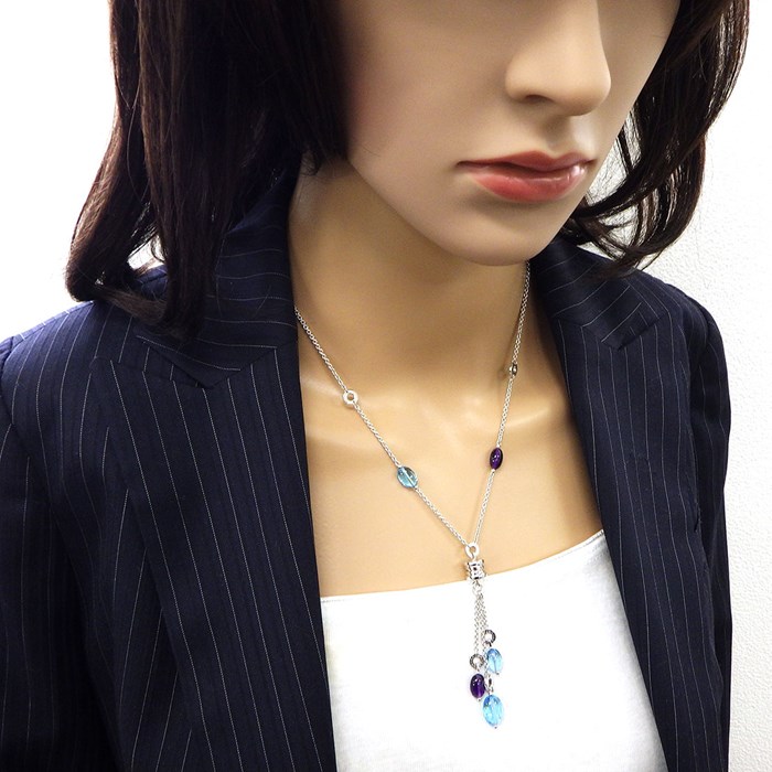 ブルガリ BVLGARI ネックレス B-zero1 ビーゼロワン エレメント スウィング ドロップ ロゴ アメジスト ブルー トパーズ K18WG 【中古】