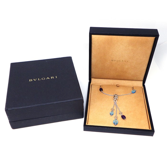 ブルガリ BVLGARI ネックレス B-zero1 ビーゼロワン エレメント スウィング ドロップ ロゴ アメジスト ブルー トパーズ K18WG 【中古】