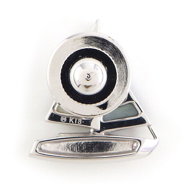 ミキモト MIKIMOTO ピンブローチ ヨット モチーフ ホワイト シェル ブラック シェル K18WG 黒 白 【中古】