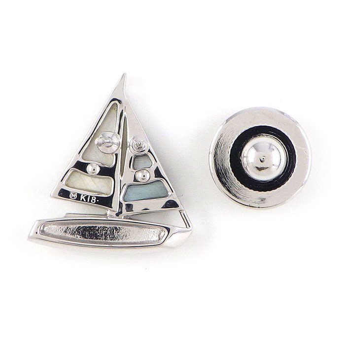 ミキモト MIKIMOTO ピンブローチ ヨット モチーフ ホワイト シェル ブラック シェル K18WG 黒 白 【中古】
