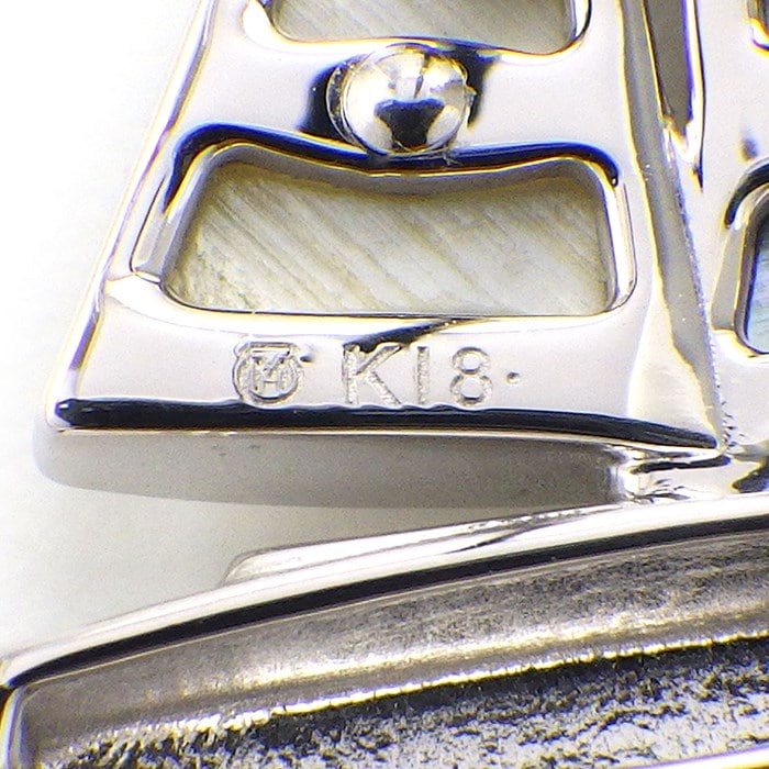 ミキモト MIKIMOTO ピンブローチ ヨット モチーフ ホワイト シェル ブラック シェル K18WG 黒 白 【中古】
