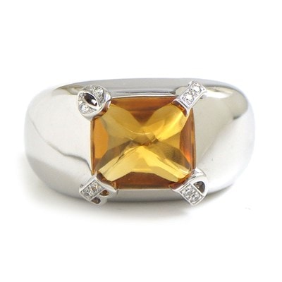 クリスチャンディオール Christian Dior リング ロゴ スクエア バフトップカット シトリン K18WG 9.5号 / #50 【中古】
