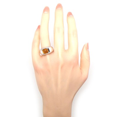 クリスチャンディオール Christian Dior リング ロゴ スクエア バフトップカット シトリン K18WG 9.5号 / #50 【中古】