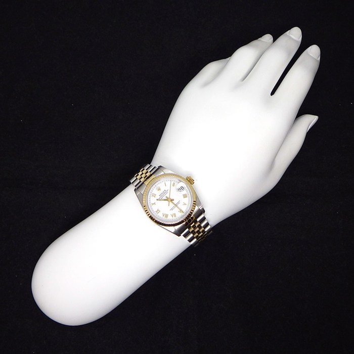 ロレックス Rolex 腕時計 デイトジャスト 68273 S番 1993年製 ローマンインデックス フルーテッドベゼル ジュビリーブレス 夜光インデックス 夜光針 ホワイト文字盤 K18YG SS 自動巻き 【中古】