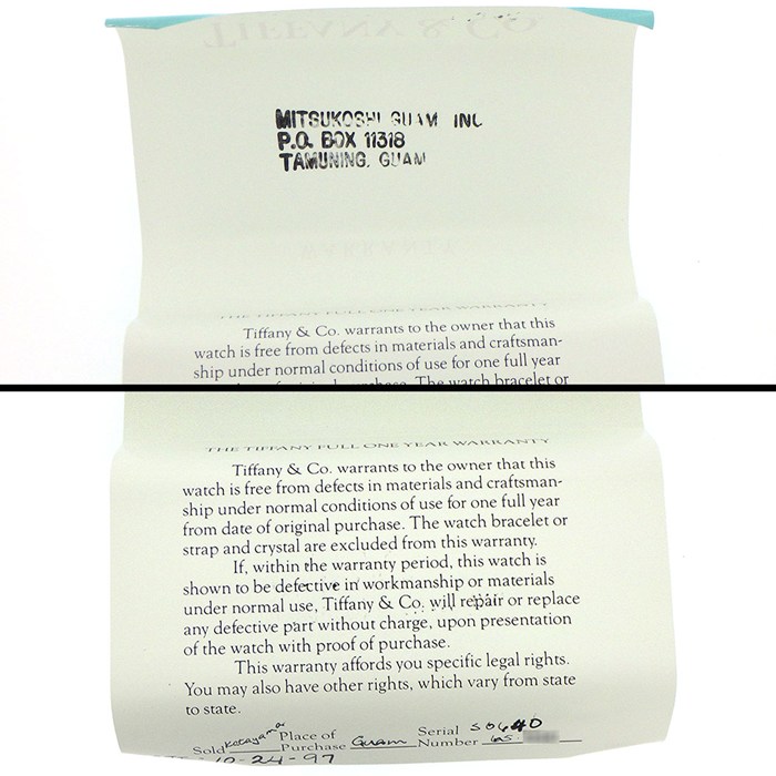 ティファニー Tiffany & Co. 腕時計 アトラス S0640 サテン仕上げ シルバー文字盤 SV925 ブラック リザード レザーベルト クオーツアナログ 【箱・保付き】 【中古】