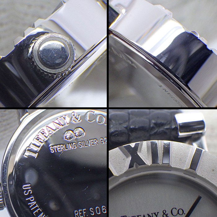 ティファニー Tiffany & Co. 腕時計 アトラス S0640 サテン仕上げ シルバー文字盤 SV925 ブラック リザード レザーベルト クオーツアナログ 【箱・保付き】 【中古】